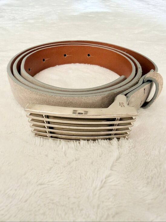 Ralph Lauren RL67 Gray Suede Leather Belt Silver Buckle Made in Italy Size 36 main image 6